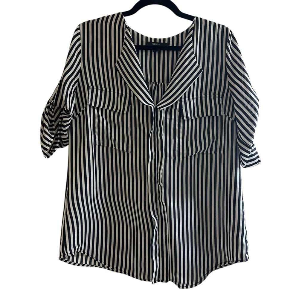 Forever 21 Black and Navy Striped Blouse